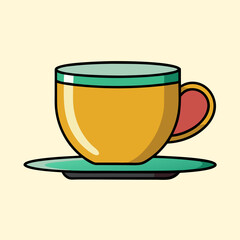 Cartoon illustration of a cup with saucer in bold outlines and colors