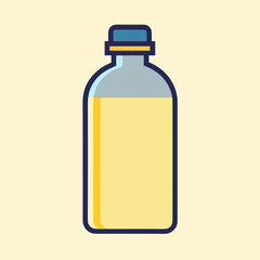 Stylized Bottle of Yellow Liquid with Blue Cap on Light Yellow Background
