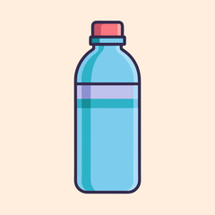 Illustrated Water Bottle with Pink Cap and Pale Blue Liquid Design