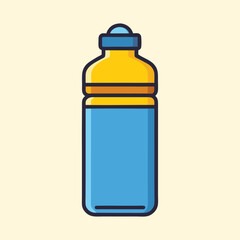 Stylized vector illustration of a reusable water bottle in blue and yellow