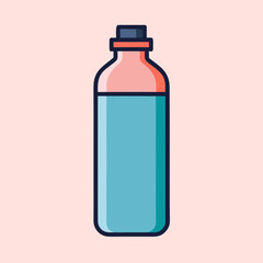 Minimalist Illustrated Water Bottle with Pink Hue Background and Dark Blue Cap