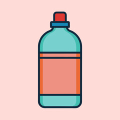 Cartoon Illustration of a Multipurpose Bottle with Red Cap and Colorful Label
