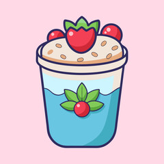 Cute and Colorful Dessert Cup with Berries and Blue Jelly Illustration