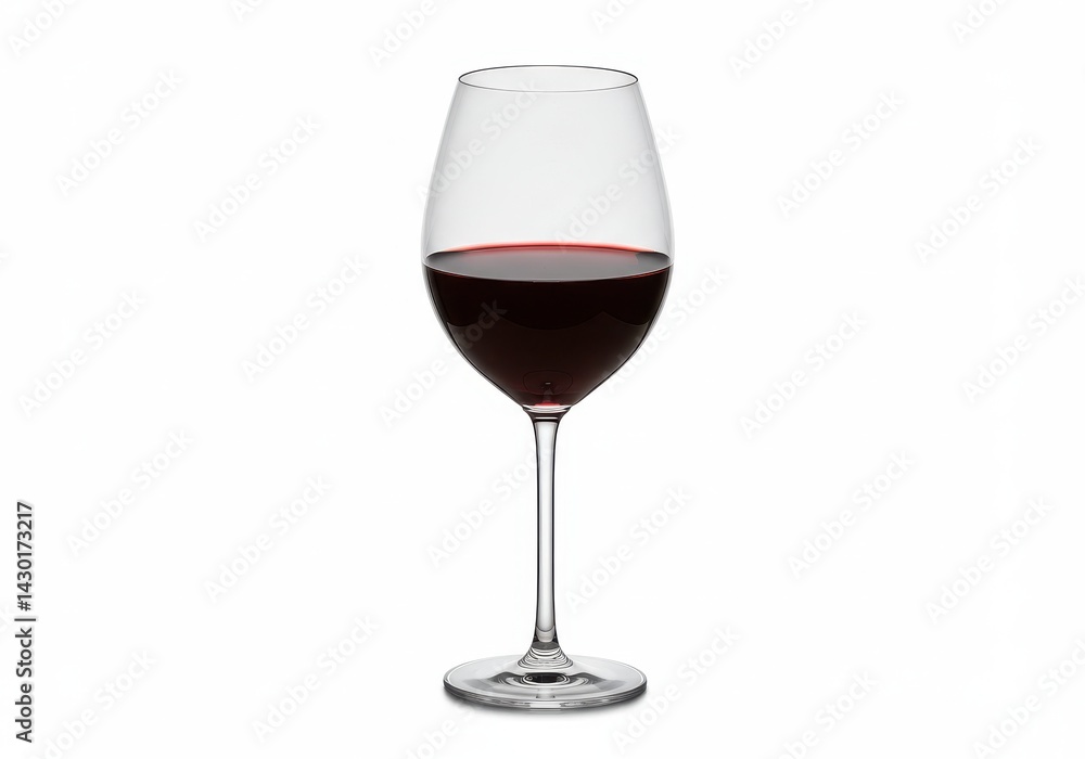 Poster a clear wine glass filled with red wine stands on a white background in a studio setting centered in