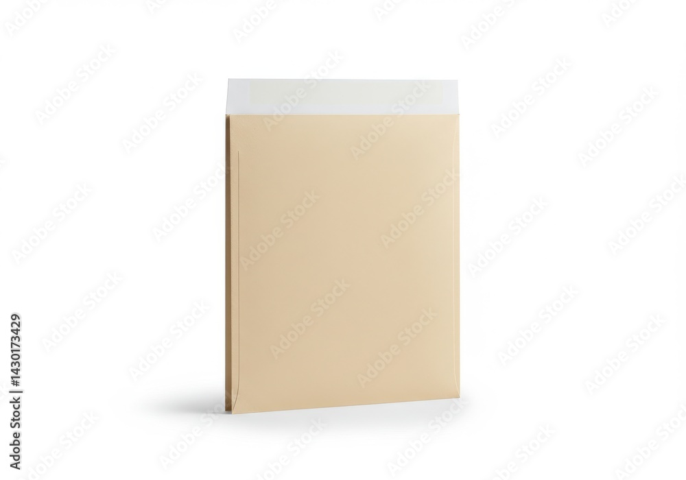 Poster a simple close up shot of a padded envelope with a white top on a white background in a studio setti