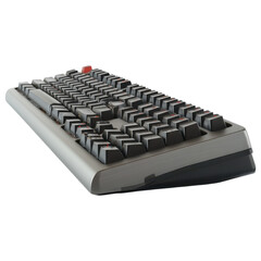 Naklejka premium sleek mechanical keyboard with black keys and red accent, perfect for gaming and typing. isolated on transparency background