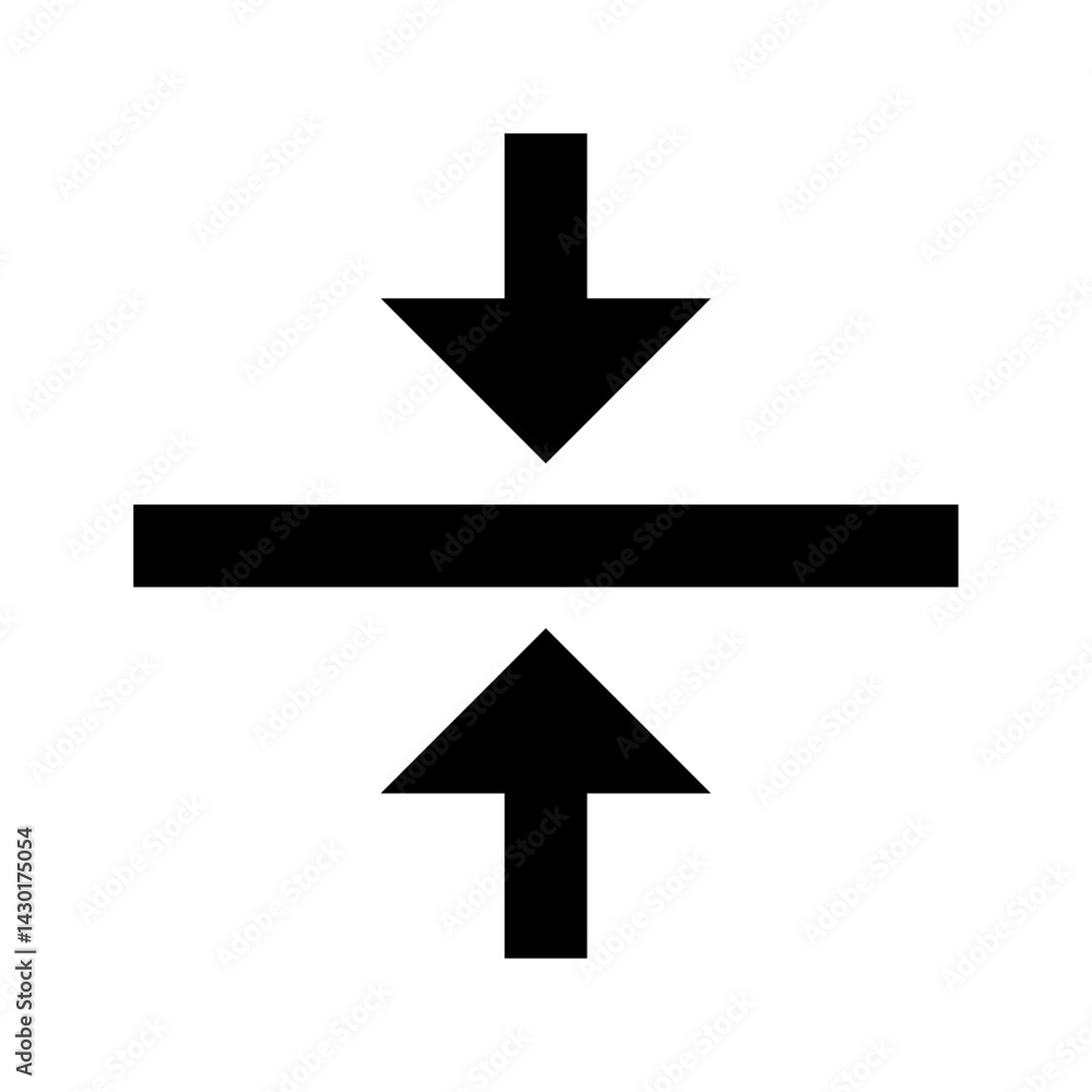 Poster black arrows pointing towards a black horizontal line from above and below on white background