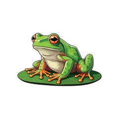A green frog on white background flat Cartoon adorable frog illustration