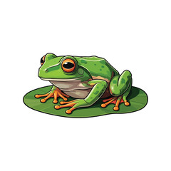 A green frog on white background flat Cartoon adorable frog illustration