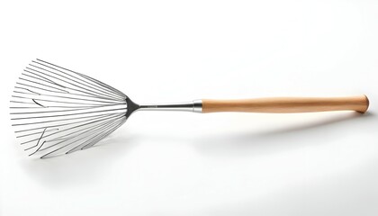 Metal Fanning Tool with Wood Handle on White Surface