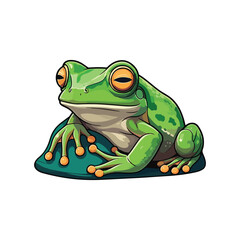 A green frog on white background flat Cartoon adorable frog illustration