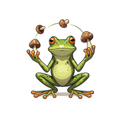 A green frog on white background flat Cartoon adorable frog illustration