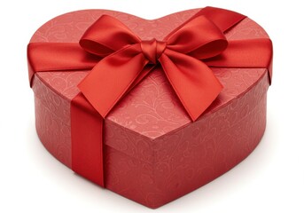 Obraz premium A heart shaped red gift box with a red ribbon and bow on top isolated on a white background surface