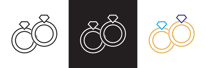 Engagement rings, wedding ring icon. Vector for websites, mobile interfaces, presentations, banner, visual branding etc. Vector illustration. isolated on white and black background. EPS 10