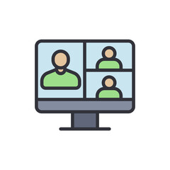 Client meeting colored icons, minimalist vector illustration ,simple transparent graphic element .Isolated on white background