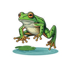 A green frog on white background flat Cartoon adorable frog illustration