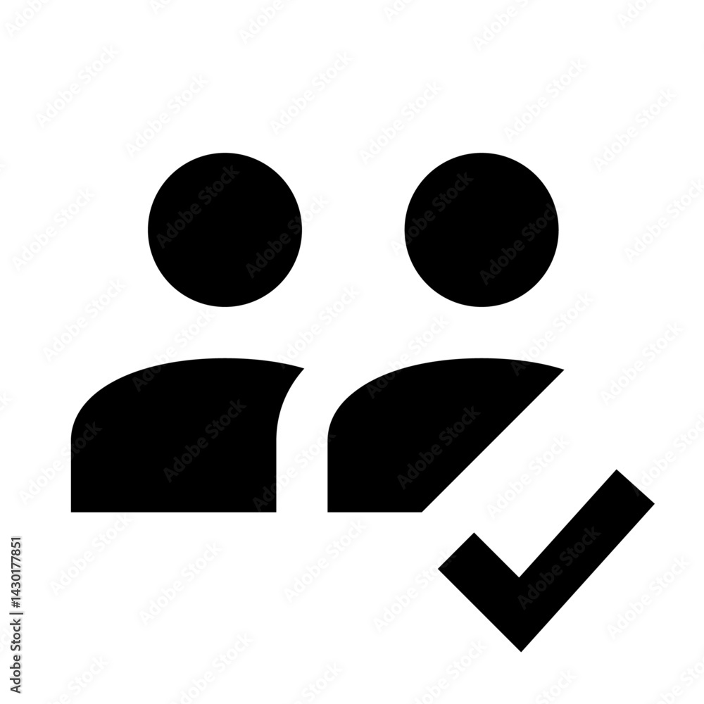 Poster two user icons with circles for heads and a checkmark indicating selection or approval present
