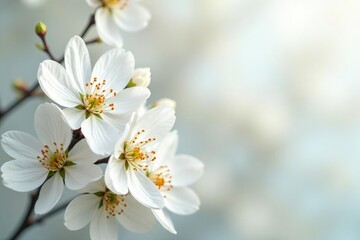 Delicate white blossoms against a pristine backdrop , simple, calm