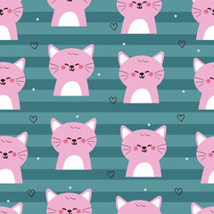 seamless pattern cartoon cat with smiley eyes. cute animal pattern for wallpaper, background and gift wrap paper
