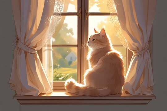 A Serene and Highly Detailed Illustration of a Tranquil Mountain Landscape with Lush Green Valleys, Flowing Streams, and Soft Mist Under a Calm Sky