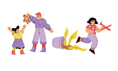 A Collection of Colorful Cartoon Characters Happily Engaged in Whimsical Activities and Adventures