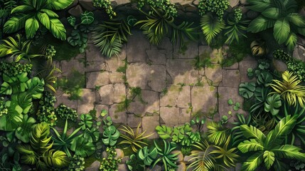 a top down 2d orthographic tile of a jungle spritesheet