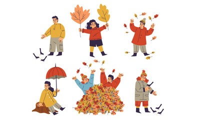 Autumn Fun People Enjoying Fall Activities Amid Colorful Leaves and a Festive Atmosphere