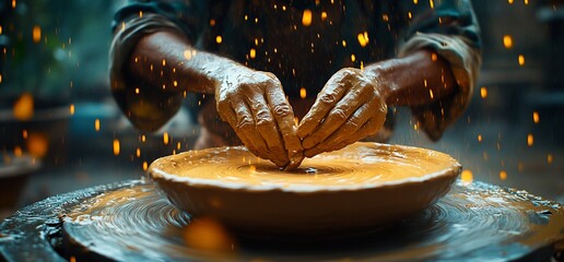 Crafting clay: A potter's hands shaping a vessel with artistry and skill