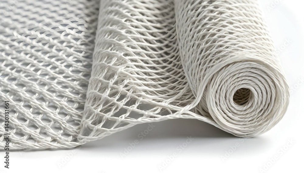 Poster Roll of Netting Material Unrolling on White Background in Studio Shot