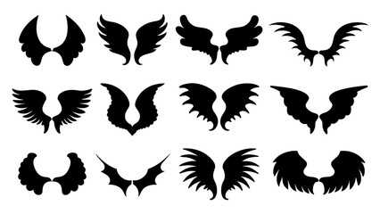 set of wing silhouette vector on white background