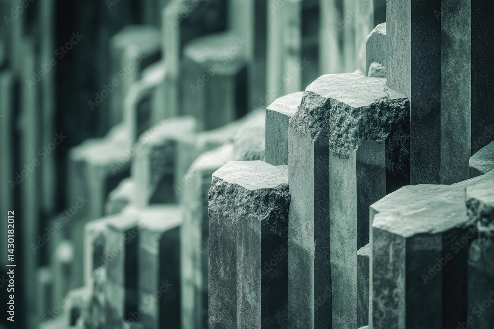 Aufkleber close-up view of basalt columns, showcasing their unique hexagonal shapes and textures.
