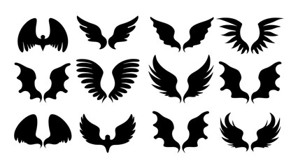 Obraz premium set of wing silhouette vector on white background