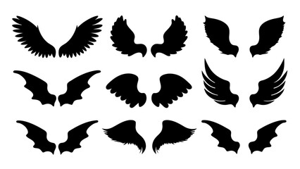 set of wing silhouette vector on white background