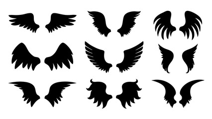 set of wing silhouette vector on white background