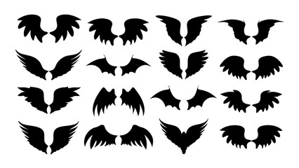 set of wing silhouette vector on white background