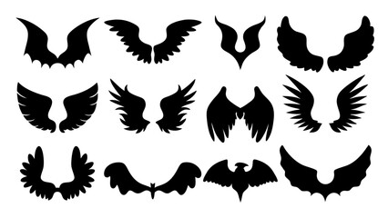 set of wing silhouette vector on white background