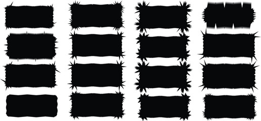 Black frame with zigzag edge. Set of Zigzag Shapes. Cloudy wave curve edge frame vector set black wavy edge frames. Vector Rectangle, Square and Oval Elements with Curve Edge