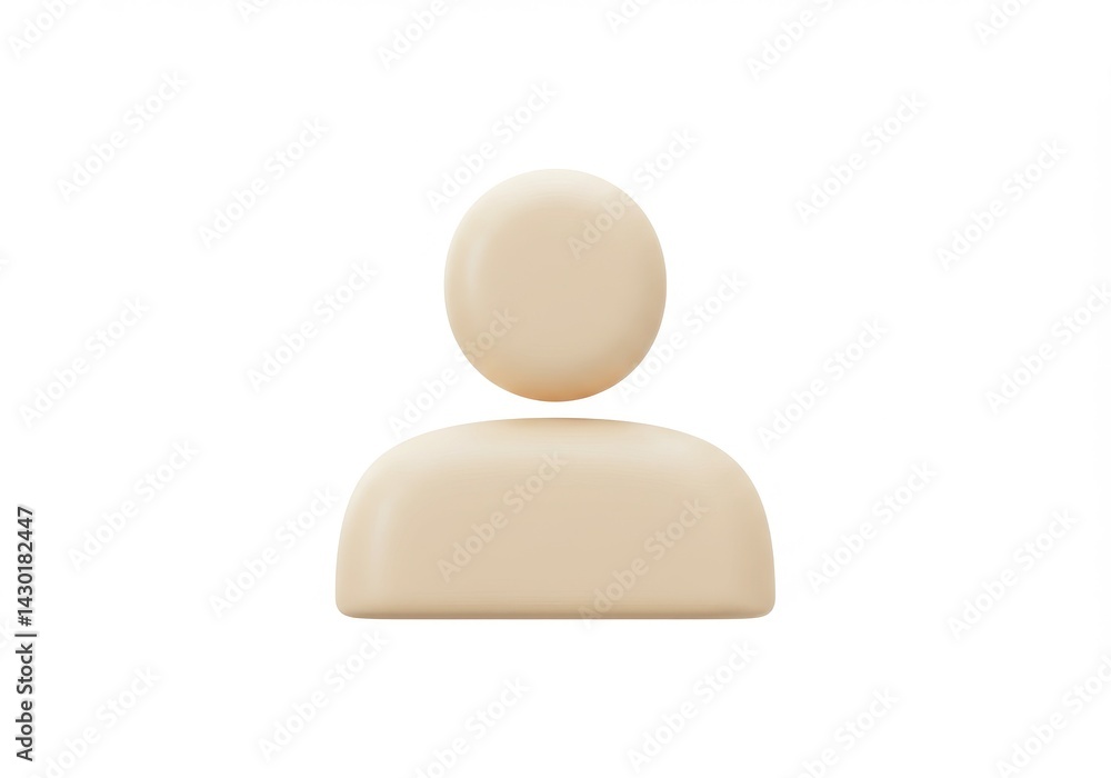 Poster a minimalist rendering of a user icon with a round head and a rounded rectangular body shape on whit