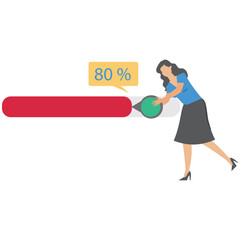 Businesswoman push progress bar symbolizing effort to finish work in deadline