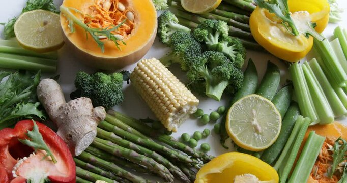 Organic vegetables. Vegan and vegetarian eating concept. Clean detox cooking. Top view