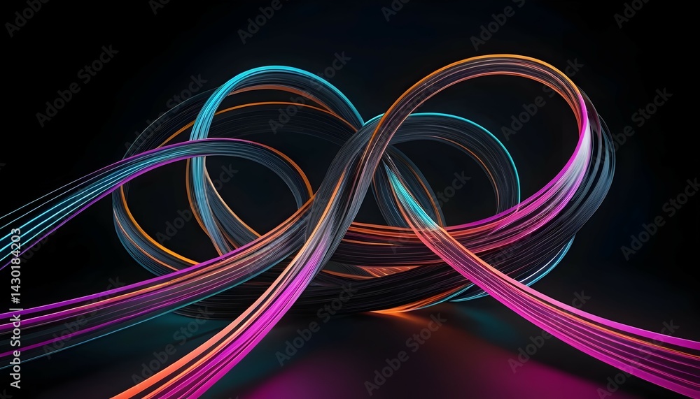 Poster abstract flowing lines with glowing edges on dark background design
