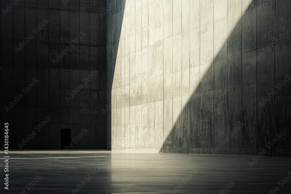 Aufkleber sunlit concrete room with shadows creating geometric patterns on the walls and floor.