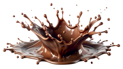 A delicious brown chocolate splash, a sweet cocoa liquid drop melting on transparent background