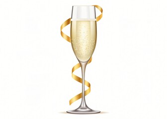 Festive Champagne Flute with Golden Ribbon Sparkling Wine Celebration Image