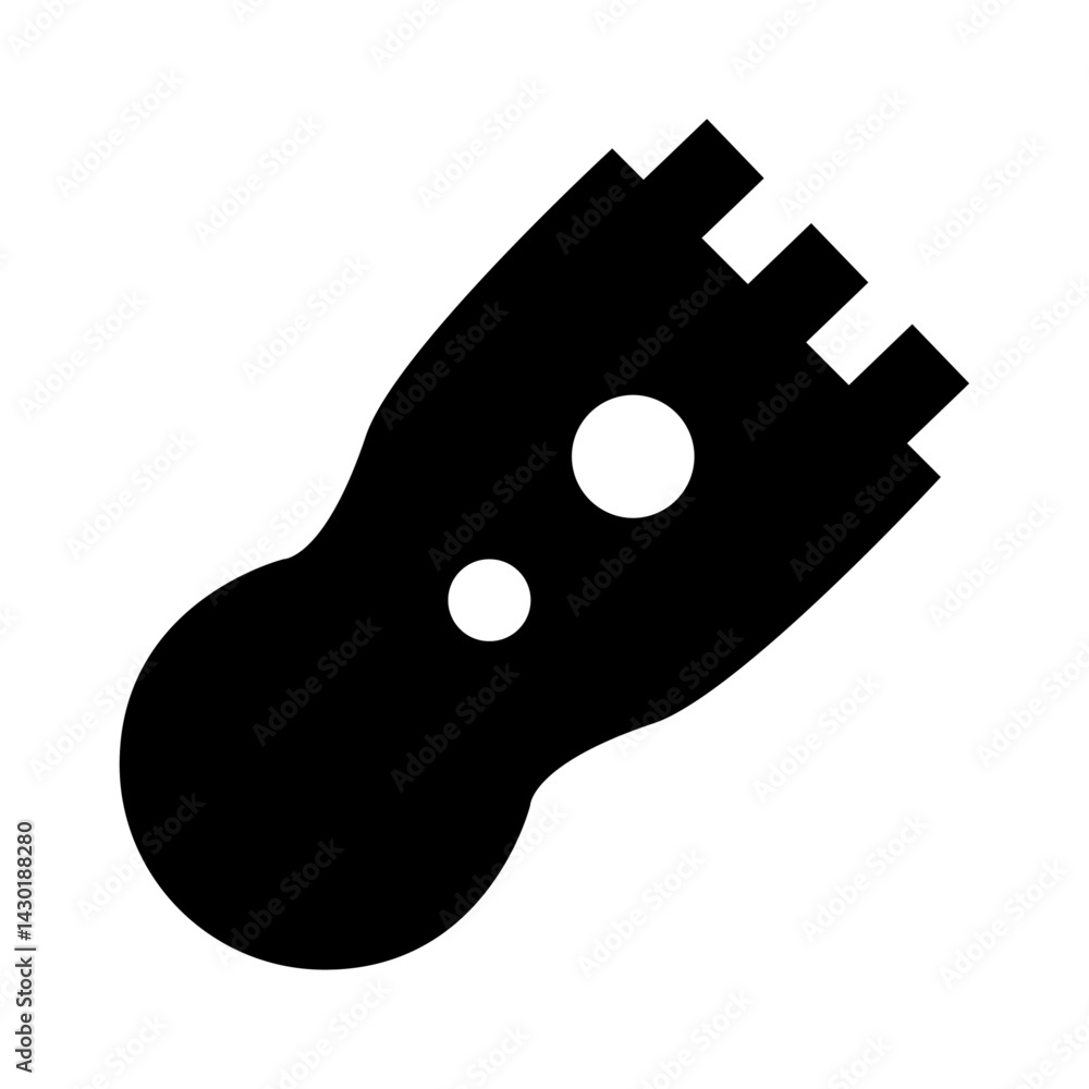 Poster illustration of an abstract black shape with three prongs and two circles on a white background view