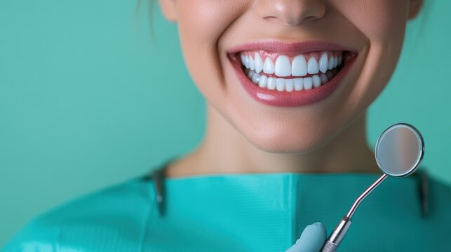 Smile transformation at a dental clinic with bright teeth and dental tools held by an experienced professional. National I Love My Dentist Day