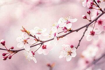 Soft Pink Cherry Blossoms in Ethereal Light