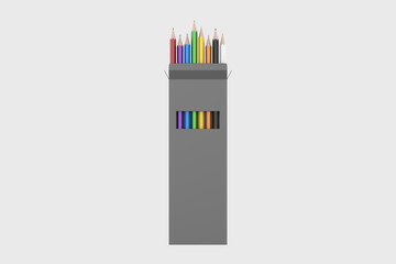 Pencil with Box Mockup Isolated on White Background. 3d illustration