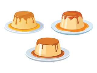 vector illustration of a mexican food Flan (Caramel Custard Dessert)
