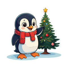 Cute Penguin Standing Cartoon Vector Icon Illustration Animal Nature Icon Isolated Flat Vector